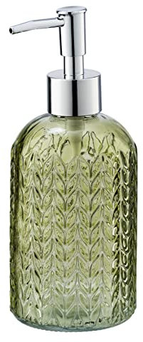 WENKO Dispenser sapone Vetro rotondo verde - Dispenser sapone liquido Capacità: 0.4 l, Vetro, 8.5 x 19 x 7.5 cm, Verde
