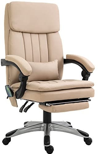 Vinsetto Fauteuil de Bureau massant Fauteuil Bureau Ergonomique Hauteur réglable Dossier inclinable Repose-Pied Coussin Lombaire télécommande intégrés revêtement synthétique Beige