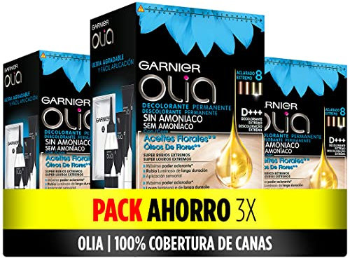Garnier Olia Pack de 3 Decolorante permanente sin amoniaco con aceites florales de origen natural, Decolorante extremo, 1 Unidad (Paquete de 3)