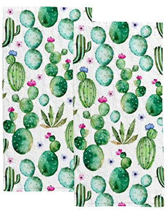 BALII Kaktus Blumen Handtuch-Set Grün Weiß, weich, saugfähig, ausbleichsicher, 2 Handtücher Baumwolle Badetuch für Gesicht, Fitnessstudio und Spa