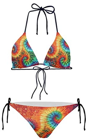 Howilath Bikini-Set, sexy 2-teilig, Bikini, Badeanzug, gepolstert, Triangel-Bademode, für Damen, Palmenblume, Avocado, Pfotenabdrücke, Batik, XS