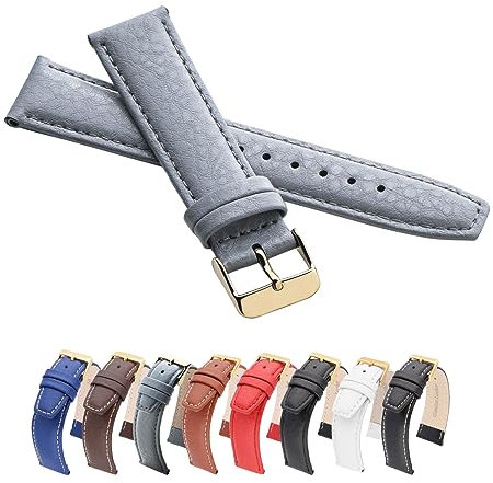 MARCHEL WB Lederarmband 14mm Grau Gold Schließe Uhrenarmband Rindsleder Genarbt