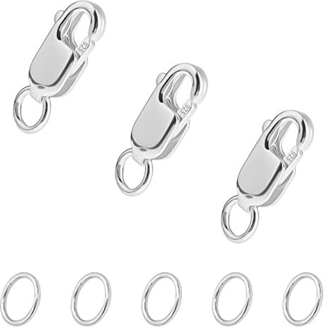 KINBOM 3 Stück Karabinerverschluss mit Biegeringen, 925 Silber Halskettenverschluss Armbandverschluss Set Schmuckverschluss Halskette Verschluss für Halskettenarmband, mit Silbertuch (10x4mm, Silber)