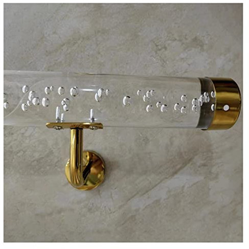 WAHHWF Clear Acrylic Handrail for Stairs - 3ft/4ft/5ft/6ft/10ft/12ft/14ft/20ft Non-Slip Transparent Crystal Indoor Stair Handrails Complete Kit for Walls (Color : Gold bracket, Size : 280cm(9ft))