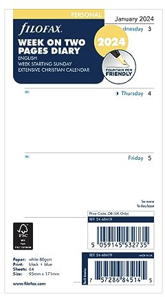 Filofax Persönliche Woche auf zwei Seiten Englisch Sonntag Start 2024 Terminplaner