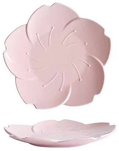 NGDECOR Lot de 2 Assiettes en Forme de Fleur - Assiettes à Salade de Fleurs de Cerisier - Assiettes à Dessert en Céramique de Sécurité - Jolies Assiettes à Sushi, Pâtes et Plus Encore, Rose,7inch