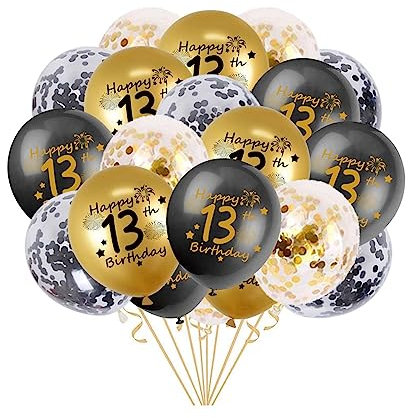 13. Geburtstag Luftballons, 20 Stück Schwarz Gold Happy 13. Geburtstag Latex Konfetti Ballon für Offizieller Teenager 13 Jahre Geburtstag Deko Jungen 12 Zoll(13.)