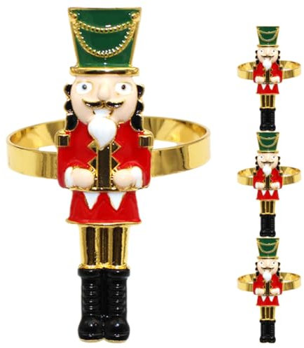STOBOK 4Pcs Metal Napkin Ring Nutcracker Napkin Rings Christmas Napkin Holder Rings Nutcracker Solider Napkin Holder for Table Settings Kitchen Dinner Party Wedding, 6.00X1.80X1.80CM