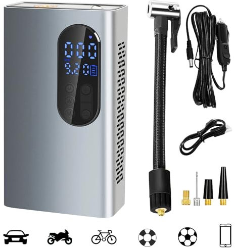 Luftpumpe Fahrrad Elektrisch 150PSI 12V, ATsafepro Elektrische Luftpumpe Fahrrad alle ventile Wiederaufladbare Kabellose,Mini ballpumpe fußball für Ball Auto Fahrrad Motorrad Powerbank