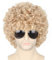 Topcosplay 3er Set Herren Perücke 70er Jahre Disco Dude Dirt Bag Mit Halskette & Schnurrbart - Kurz Gelockt Afro Shaggy Blond Mix Schwarz (Leinen Gold)