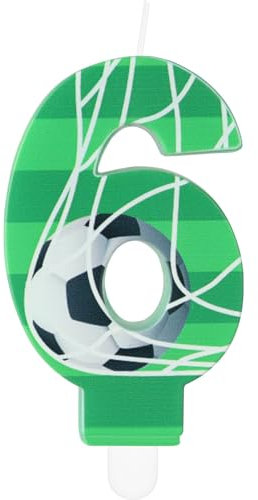 Soccer Number Birthday Candles, Football Birthday Number 6 Candle for Cake, Boys Soccer Theme Birthday Party Decorations, Green Ball 6 Candle Cake Topper Decorations for Boys Men Celebrations Supplies