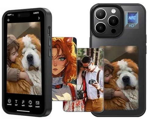 HD Upgrade 4 Colors Smart e Ink Screen Phone Case NFC Transmission Indicator DIY Pictures/Photo/Text Display on Phone Protective Case for iPhone 14 Pro
