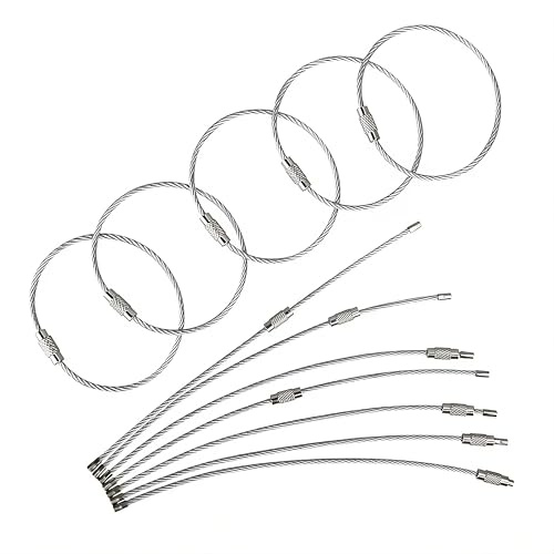 Sosa & Ya Schlüsselringe Edelstahl Drahtseil 1,5mm 15cm schraubbar silber robust Draht Schlüsselanhänger vielseitig Groß für Aufhängen Kofferanhänger Schlüssel Wandern Metalldraht