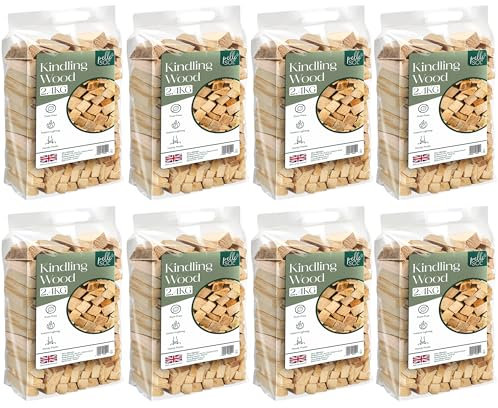 Pelle & Sol Kindling Wood 8 Pack x 2.4 Kg (19.2 Kg Total) – Kiln Dried Fire Wood, Smokeless Fire Logs, Instant Light, Long-Burning Heat Logs for Wood Burner, Firewood Logs, BBQ & Pizza Oven