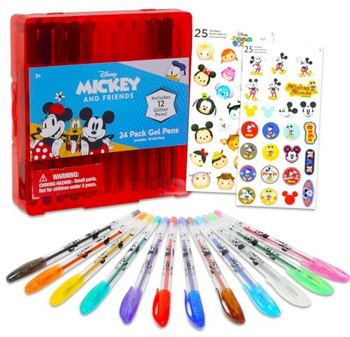 Set di penne gel per la scuola di Topolino e i suoi amici, set di 24 penne gel Topolino, per bambini, donne e uomini, con adesivi, penne Topolino per ragazzi e ragazze