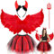 Powmag Disfraz de ángel para mujer, color rojo, 4 unidades, alas de ángel, falda de tul, halo, varita mágica, carnaval, cosplay, carnaval