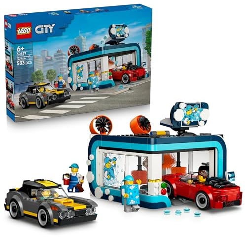 LEGO City La Station de Lavage Automatique - Jouet de Construction - Maquettes de Voitures, Fonction Nettoyage & 4 Minifigurines avec Accessoires - Cadeau d'anniversaire pour Garçon dès 6 Ans 60497