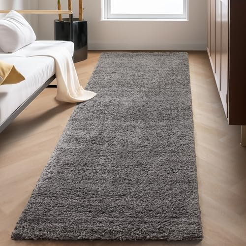 Carpettex Shaggy-Teppich, Hochflor, Wohnzimmer, Florhöhe 3 cm, einfarbig, Grau, 80 x 250 cm