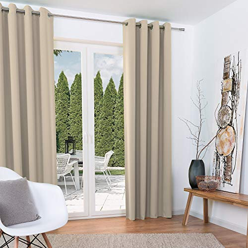 Beautissu 2er Set Verdunklungsvorhang Blickdicht 140x245 cm Creme – Ösen Vorhänge Set Blackout – Ösenschal Gardine Set Blackout – Lange Fenster Vorhänge Wohnzimmer, Schlafzimmer - Amelie BO