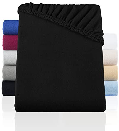BaSaTex Winter Thermo Fleece Spannbettlaken für Wasserbetten und Boxspringbetten - wärmendes plüsch Spannbetttuch - Flauschiges Bettlaken | Größe: 200x220 cm Steg: 40 cm | Farbe: Schwarz