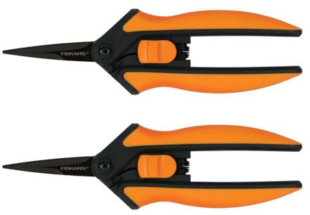 Fiskars Tijeras de podar de 15 cm con Mango cómodo y Efecto de Resorte, Cuchillas de Acero antiadherentes afiladas y precisas, Tijeras de podar Plantas en Tiendas de Crecimiento e