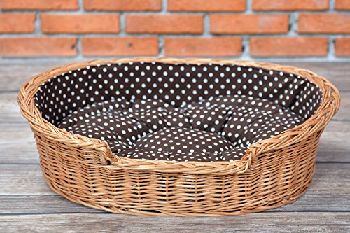 e-wicker24 Hundekorb aus Weide für Hund und Katze Hundebett Katzenbett mit Kissen Tierkorb geflochten Katzenkorb (75, Gepunktet)