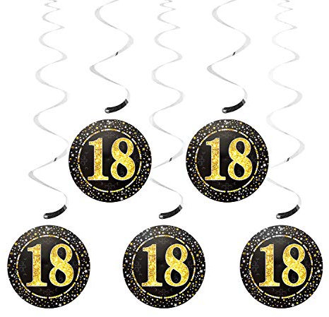 Oblique Unique® 5 Deckenhänger Wirbel Spiral Girlanden mit Zahl 18 Rund Deko für Geburtstag Jubiläum Party Feier UVM. Silber Schwarz Gold