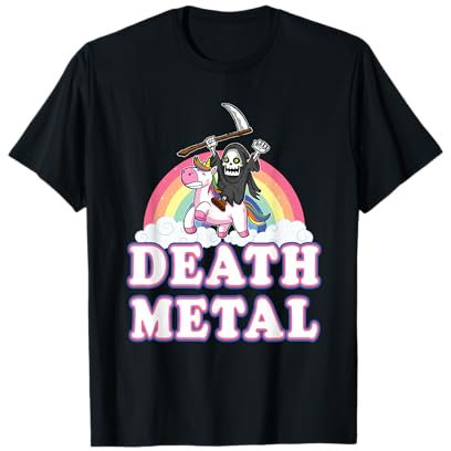 Death Metal Rock Musik Halloween Grim Reaper reitet Einhorn T-Shirt