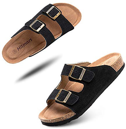 Hitmars Sandalias de pala Mujer Hombre Sandalias de Vestir Mules Punta Abierta Chanclas Plano Cómodas Verano Ajustable Hebilla Zapatillas Negro Número 38 EU