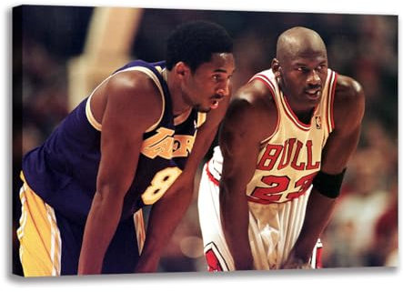 Michael Jordan und Young Kobe Bryant Wandkunst Leinwand Gemälde Poster und Drucke für Wohnzimmer Fan Geschenk (60 x 90 cm (gerahmt)