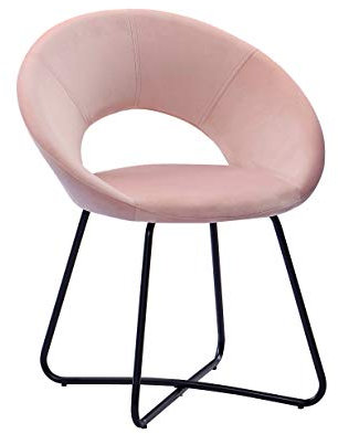 SAM Esszimmerstuhl Lenny in Rosa, Stoffbezug aus Samt, Schwarze Metallbeine, Design-Sessel, Polsterstuhl im skandinavischen Stil