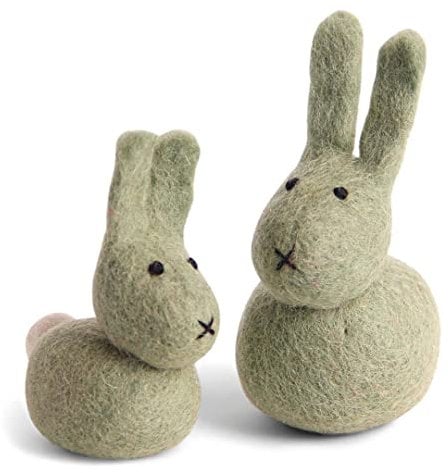 Gry & SIF Osterhasen Anhänger aus Filz, Handmade, Fairtrade, nachhaltige und natürliche Osterdeko aus 100% Schurwolle | Hasen Duo, Grün