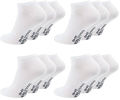 Paolo Renzo Sneaker Socken Damen & Herren aus Baumwolle 12 Paar Unisex Sneakersocken Kurze Socken OEKO-TEX Standard 100 Größe 39/42 Weiß
