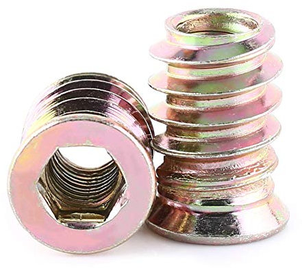 Insert Fileté Bois, 20pcs M6 x 17mm Inserts d'écrou, Écrous à Visser Douille, Écrou hex fileté en alliage de zinc, Écrou à Tête pour meubles Chaises Lits en bois(M6 x 17mm)