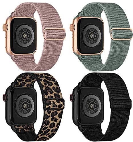 CCnutri Elastisches Nylon Loop Armband Kompatibel mit Apple Watch 38mm 40mm 41mm 42mm 44mm 45mm 46mm 49mm, Stoff Geflochten Sport Band Damen Herren für iWatch SE Serie 10 9 8 7 6 5 4 3 2 1, 4 Stück