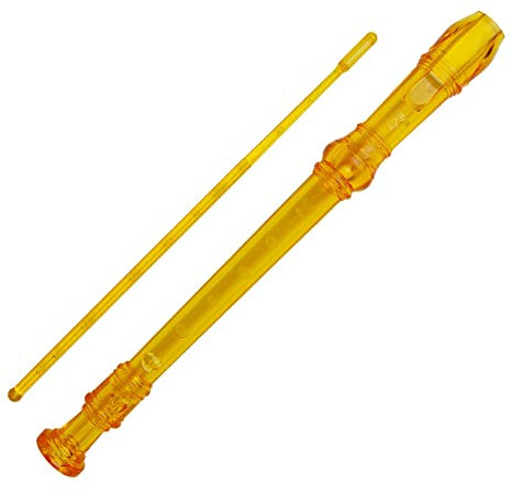 A-Star Soprano/Descant School Recorder Instrument, Doigté anglais/baroque - Clé de C avec tableau d'apprentissage, sac, tige de nettoyage - Jaune