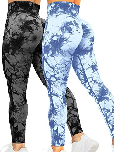 Kuzimua 2er Pack Scrunch Butt Sport Leggings Damen, Push Up High Waist Blickdicht Po Booty Seamless Lang Leggins für Sport Fitnesshose Gym Yoga Alltag (M, A02 Schwarz+Blau)