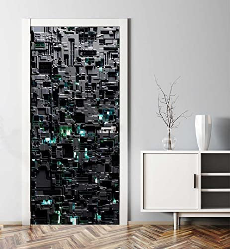 MyMaxxi - Tür bekleben mit Türtapete Türposter Türfolie Selbstklebend 90x200 Futuristisches Technologie Muster - Tür verschönern Türaufkleber Türklebefolie Zukunft schwarz blau