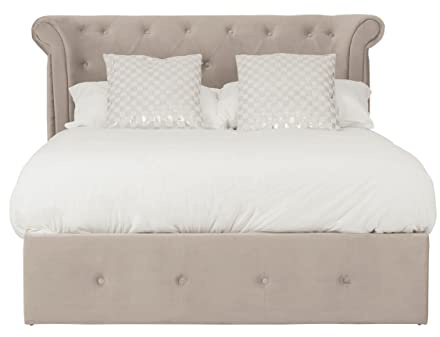 Premier Housewares Beige Double Ottoman Bed/Decorative Pillows For Bed/Bedroom Storage/Storage Ottoman Bed/Couch Bed Dimensions W163 X D219 X H110cm