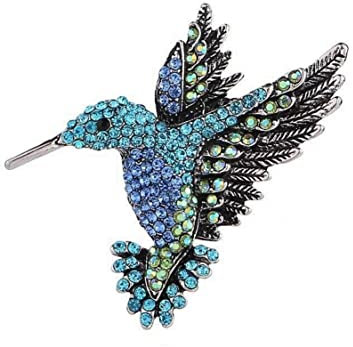 Générique Brosche Schmuck Vogel Kolibri Strass Kristall Blau Grün Stahl Blau 5 x 4,8 cm, 5 x 4,8 cm, Edelstahl