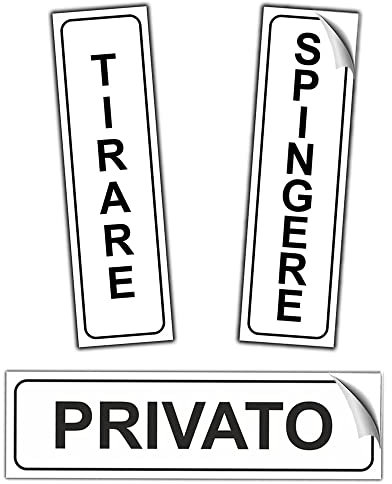 EVM Eticchette SPINGERE + TIRARE (Vert.) + PRIVATO Segnaletica Targhetta in PVC Morbido laminato Opaco Adesivo impermeabile Porte Locali Ufficcio 15x4cm 3pz.