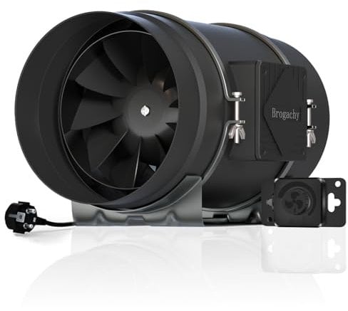 Brogachy 200mm Regelbar Rohrventilator, Abluftventilator 3000 RPM,mit Dreiphasiger EC Motor, für Heizung, Kühlung,Booster, Wachstumszelte, Hydrokulturen, Heimgebrauch, Belüftung.