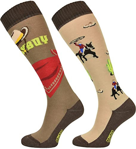 TODO Comodo Reitsocken Bunt mit Motiv STJBW | Baumwolle Reitstrümpfe Reiter Kniestrümpfe für Damen Mädchen Kinder (STJBW 34 - Cowboy, 31-34)