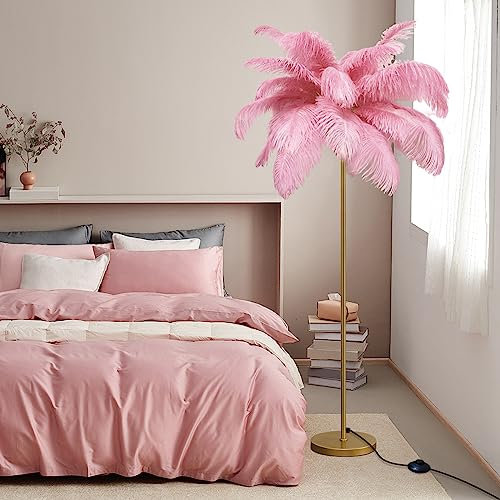 Lampada Piume di Struzzo, Lampada da Terra Oro con Piuma Bianca Rosa Blu Luce dimmerabile Adatta per Regalo alla Figlia Adatta per Camera da Letto e Soggiorno (pink1)