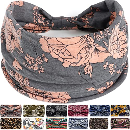 Stirnbänder für Damenhaare, Boho Stirnband Elastische Weiche Blume Breite Stirnbänder für Frauen Yoga Sport Haarbänder, Haarschmuck für Alltag Sport Fitness