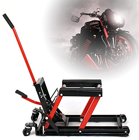 GMSLuu Cric hydraulique pour moto - Mini pont élévateur hydraulique - 1500 lbs - Support de levage pour moto ATV Quad - Jusqu'à 680 kg - Bleu/noir (rouge)