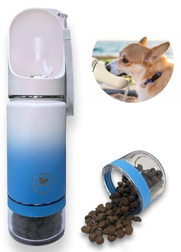 Belcka- 3in1 Portable Dog Water Bottle- 420ml Premium Stainless Steel Pet Drinking Bottle, Hot Water for 12h, Travel Dog Water Bottle with Food Container, Puppy Water Dispenser & Drinking Feeder