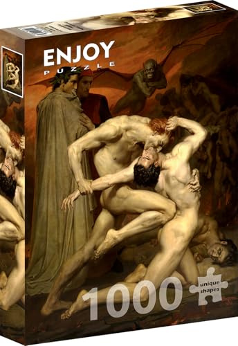 1000 Pieces Jigsaw Puzzle – Matte Finish, Soft Touch, Sturdy and Unique Pieces, Tight Fit, Vivid Colors, Missing Pieces Service – Dante and Virgile Bouguereau Famous Religious Painting by ENJOY Puzzle
