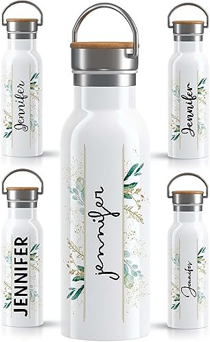 OWLBOOK Euka Handschrift Trinkflasche personalisiert Erwachsene Frauen Edelstahl 600ml - Thermo Wasserflasche auslaufsicher schadstofffrei wiederverwendbar BPA frei - für Büro Sport & Outdoor