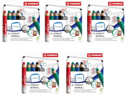 STABILO - Whiteboard- und Flipchartmarker - MARKdry | 5x 4er Pack mit Spitzer und Abwischtuch